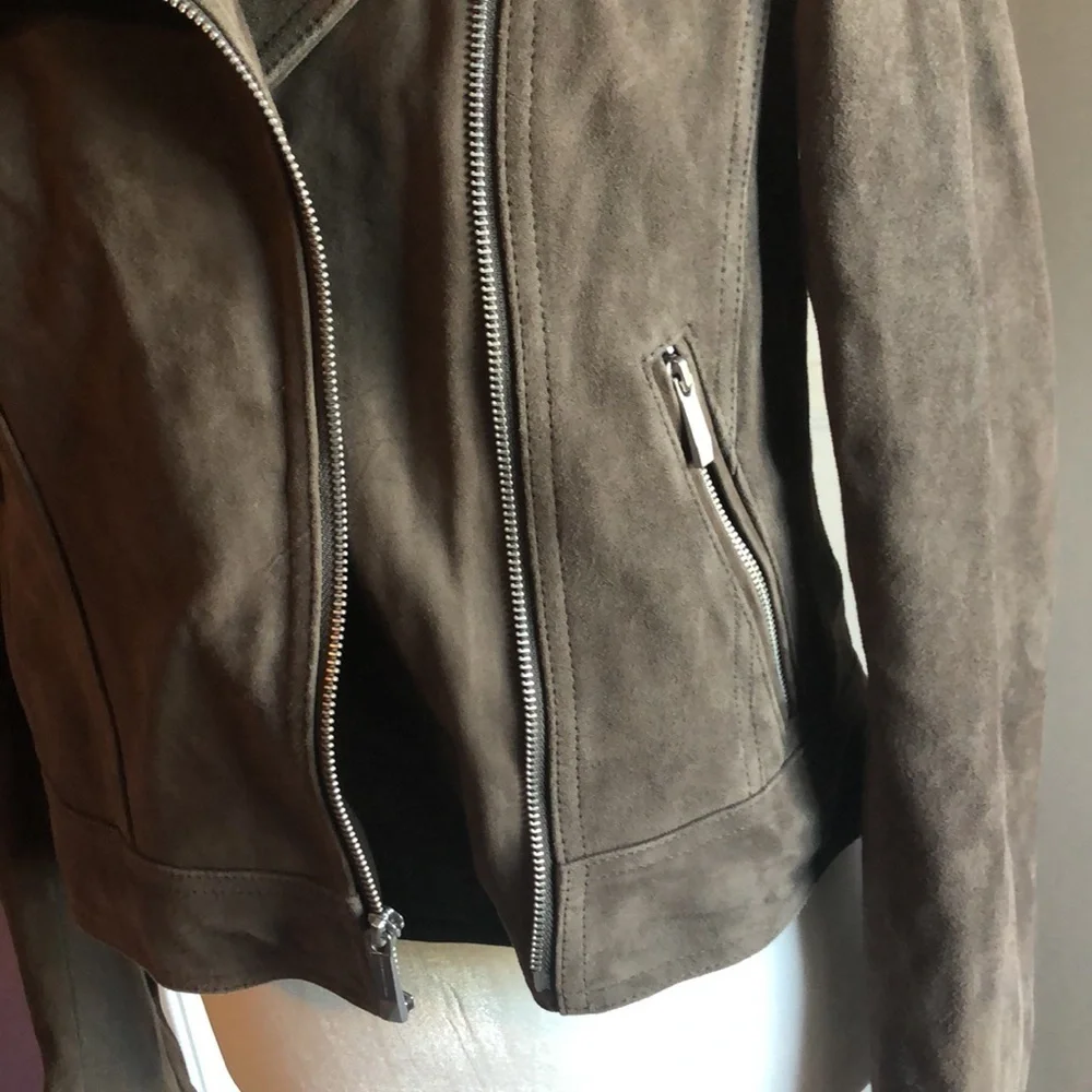 BCBG Maxazria Moto Zipper Leather Jacket slate Gray small - Picture 4 of 16